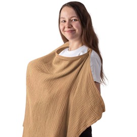 Nursing Cloth Nursing Apron, Soft and Breathable Nursing Scarf Cotton Nursing Apron for On the Go Nursing Cover Gifts for Mother, camel