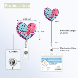 Hearted Dinosaur Nurse Badge Reel, Funny Animal ID Badge Holder Retractable Clip, Nursing Student Name Badge Holders, RN LPN CNA MA Healthcare Accessories for Work