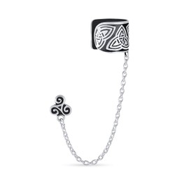 Celtic Irish Trinity Triskele Wrap Cartilage Ear Cuff Chain Pierced Ear Stud Earrings 1Pcs Oxidized .925 Sterling Silver