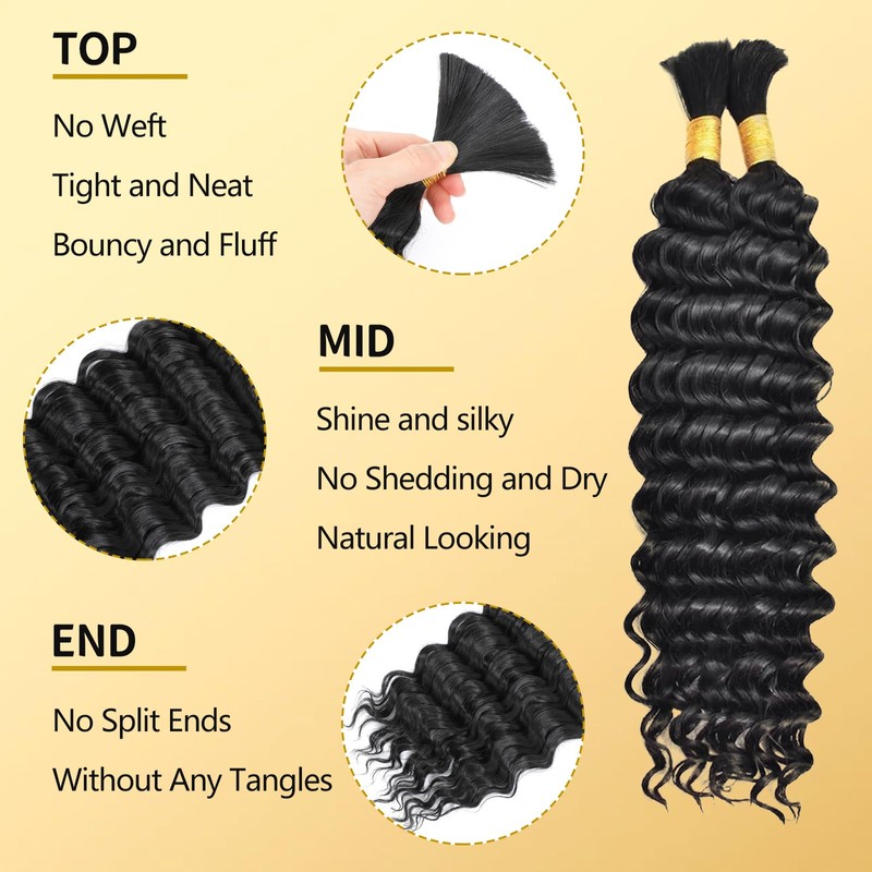 LPARMJIT Deep Wave Bulk Hair for Braiding, 18 Inches, 2