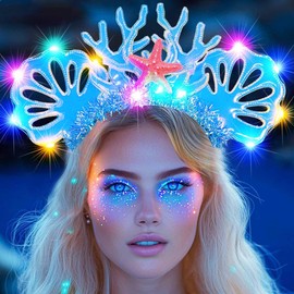 BARTOSI Light Up Mermaid Headband LED Shell Headpiece Glow Starfish Hair Band Costume Hair Accessories for Women