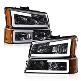 PIT66 LED DRL Headlight Assembly Compatible with Chevy Silverado Avalanche 2003-2006 (Fit No Cladding only) Headlamps Clear Lens Chrome Housing Amber Corner