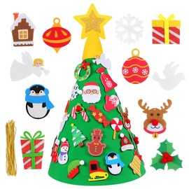 Felt Xmas Tree DIY Wall Felt Tree Christmas Decoration Felt Christmas Tree Hanging Tree Christmas Tree with Ornaments Christmas Puzzle Tree Bling Decor Star Tree 3D Pearlescent
