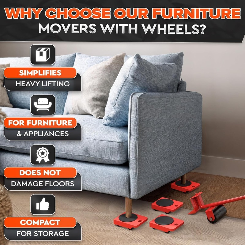 Furniture Lifter Tool & Furniture Moving Sliders Set 360° Rotating
