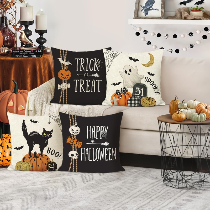 Bonhause Happy Halloween Cushion Covers 45 x 45 cm Pumpkin