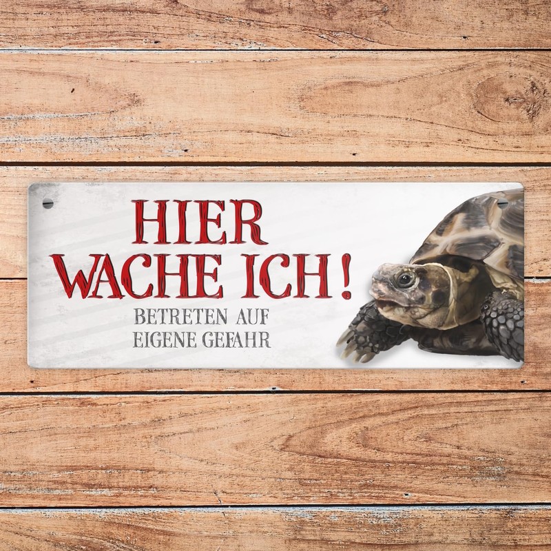 Metal Sign with Turtle Motif and Saying "Betreten auf eigene