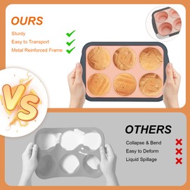 YiYeraio Silicone Muffin Pan for Baking with Metal Reinforced Frame, 6 Cup Regular Size Cupcake Pan, BPA Free Silicone Muffin Tray, Muffin Pan Baking Pan Molds for Oven Dishwasher Safe (Pink)