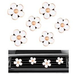 povtii 6PCS Car Air Vent Clip, Daisy Flower Car Scents Air Freshener Clip with 6 Fragrance Piece, Decorative Auto Air Conditioning Clip for Women Girl, Universal Car Accessories (White)