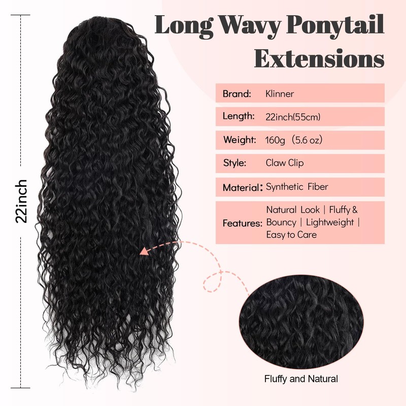 Long Curly Wavy Claw Clip Ponytail Extension 22inch Hairpiece for