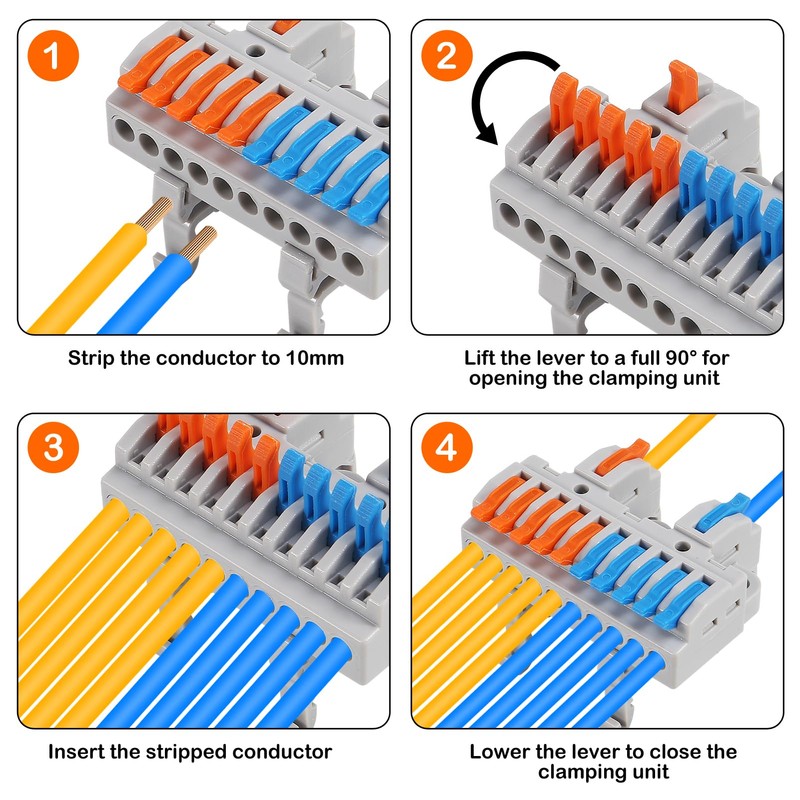 AITRIP 10pcs DIN Rail Terminal Blocks, DIY Splicing Wire Connectors