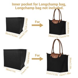 PlayDen Organiser for Longchamp, Bag Organiser for Longchamp, Bag Organiser for Longchamp Bag Women, Felt Bags Organiser Insert Handbags Organiser with Handle, M Size, Black