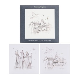 UK Greetings Multipack of 12 Christmas Cards for Him/Her/Friend - 2 Religious Pencil Designs