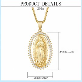 18k Gold-Plated Virgin Mary Pendant Necklace with Crystals – Elegant Religious Jewelry