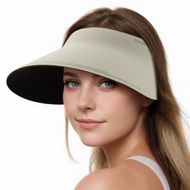 Sukeen Wide Brim Sun Visor for Women Men,UPF50+ Seamless Sun Hats Foldable Ponytail Beach Hats for Daily Outdoor Activities Grey