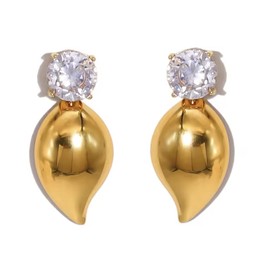 18K Gold Plating, White Cubic Zirconia Stud, Gold Water Drop Tear Drop Faux Diamond Earrings - Jewels by M&W Luxe Homes, Stainless Steel, Cubic Zirconia