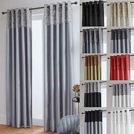 John Aird Crushed Velvet Band Faux Silk Eyelet Curtains (Silver, 46" Wide x 54" Drop)