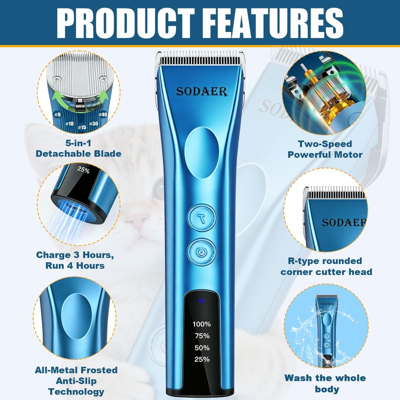 Professional Dog Grooming Clippers, Cordless Pet Hair Clipper