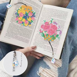 LazyFold 2 Pcs Flowers Diamond Painting Bookmarks DIY Rhinestones Bookmark Diamond Art Bookmark Kits with Crystal Pendant for Adult Beginners Class Home School Office Crafts Project Art Gifts