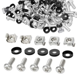 M6 Rack Mount Cage Nuts, 50 Pcs Screws and Washers, Server Rack Screws, Bolts and Washers Kit M6 Cage Nuts for Rack Mount Data Cabinets Server Shelves Fixing and Installation