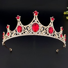 minkissy Rhinestone Crown Wedding Headband Birthday Princess Tiaras Hair Accessories Gifts for Women Red