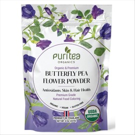 Organic Butterfly Pea Flower Powder, 8oz | Great for Iced or Hot Brewed Herbal Tea | Natural Blue & Purple Food Coloring | Premium Grade | Rich in Antioxidants | Caffeine Free, Non-GMO, No Sugar