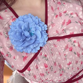 A GOOD OMEN Flower Hair Clip, Baby blue, 11 cm Wide, Bohemian Style, for Fashion, Dancer or Hat Decoration