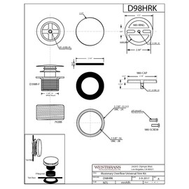 Westbrass D98HRK-20 Universal Fine or Coarse Thread Tip-Toe Bathtub Drain Trim with Illusionary No-Hole Faceplate and Adaptor Bushing, Stainless Steel