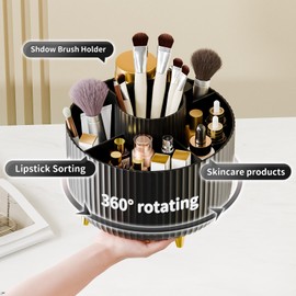 360° Rotate Makeup Brush Holder Organizer, Makeup Organizers Countertop, Makeup organization and Skincare Storage for Vanity, Desktop, Bathroom (Black)