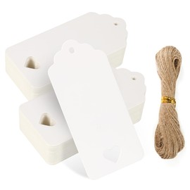 FOMGIIN Kraft Paper Gift Tags, 50 Pcs White Gift Tags for Crafts and Easter Christmas Lovely Labels Heart Wedding Hollow Favour Name Tags (50 Pcs White Tag with 30M Jute Twine String)