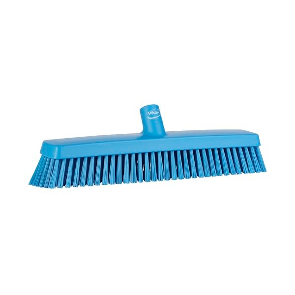 Vikan 31753 16" Heavy-Duty Push Broom, Soft/Stiff, Blue