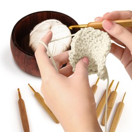 Wooden Yarn Bowl Holder, Craft Knitting Bowl with 8pcs Metal Crochet Hooks, 7.9''Large Yarn Holder Dispenser Yarn Storage Bowls, Gift for Knitters & Crocheters (Brown 7.9 inch)