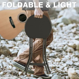 Portable Folding Chair 18 Inch, 440lbs Capacity, Heavy Duty Stool Chair with Handle, Foldable Stool for Adults, Round Fold Chair for Dorm, Kitchen, Vanity, Bathroom, church and Outdoor use, Black