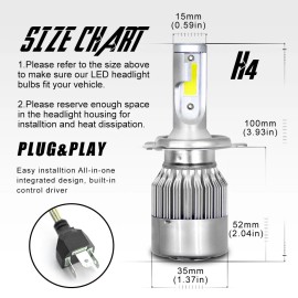 SHENKENUO 4Pcs 8000K LED Headlight High Low Beam+Fog Light Bulbs Combo Kits Super Bright