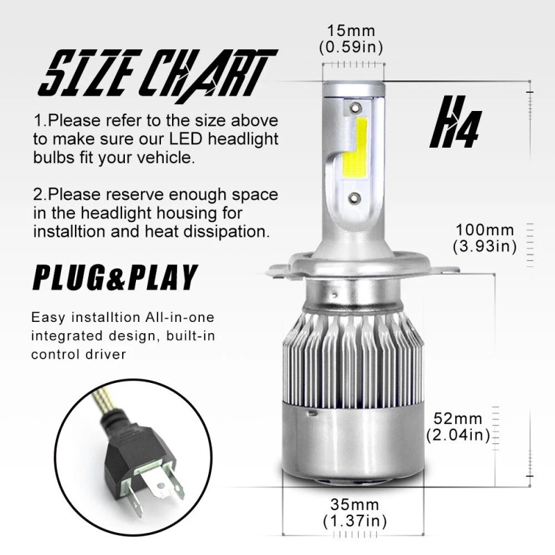 SHENKENUO 4Pcs 8000K LED Headlight High Low Beam+Fog Light Bulbs