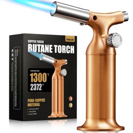 RAVS Solid Copper Butane Torch, Kitchen Torch Lighter for Creme Brulee with Adjustable Flame, Refillable Blow Torch for Cooking, Baking, Soldering, Rose Gold Cooking Torch, Butane Gas is Not Included