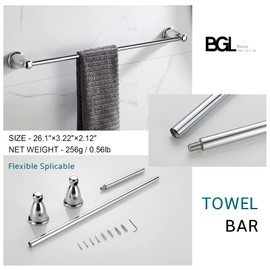BGL 4-Piece Bathroom Accessory Set Chrome Bathroom Hardware Set 24 Inches Adjustable Towel Bar Towel Ring Paper Holder Robe Hook