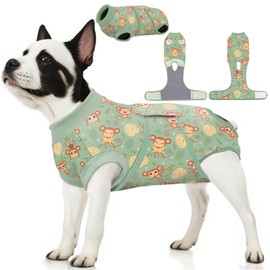 PetWarm Recovery Suit for Dogs After Surgery, Dog Recovery Collars & Cones Alternative Dog Abdominal Wounds Bandages, Anti-Licking Pet Surgical Recovery Snuggly Suit,Monkey pattern,Green,M