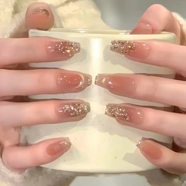 MISS MUMU Nail Tips, 24 Pieces, Long Nail Tips, Spring & Summer, Simple, Cute, Fashionable, Popular, Nail Seal, Bride Nails, Glossy False Nails, Coming of Age of Coming of Age Ceremonies, Weddings