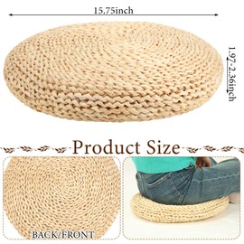 Barydat 6 Pcs Floor Pillow Round Large Pillow Seating Meditation Floor Pillow Boho Natural Woven Seat Cushion Japanese Floor Tatami Cushion for Yoga Room Balcony Chair Pad, 15.75 Inch (Cute)