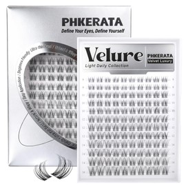PHKERATA Velure Lash Clusters Natural Cluster Eyelash Extensions Wispy Individual Lashes Clusters DIY Ultra-Light Lash Extensions Soft C Curly Eye Lashes with Invisible Thin Band, 8-16mm, 120Pcs
