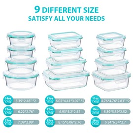 Bayco Glass Food Storage Containers with Lids, [24 Piece] Meal Prep, Airtight Bento Boxes, Leak Proof (12 lids & 12 Containers) - Blue
