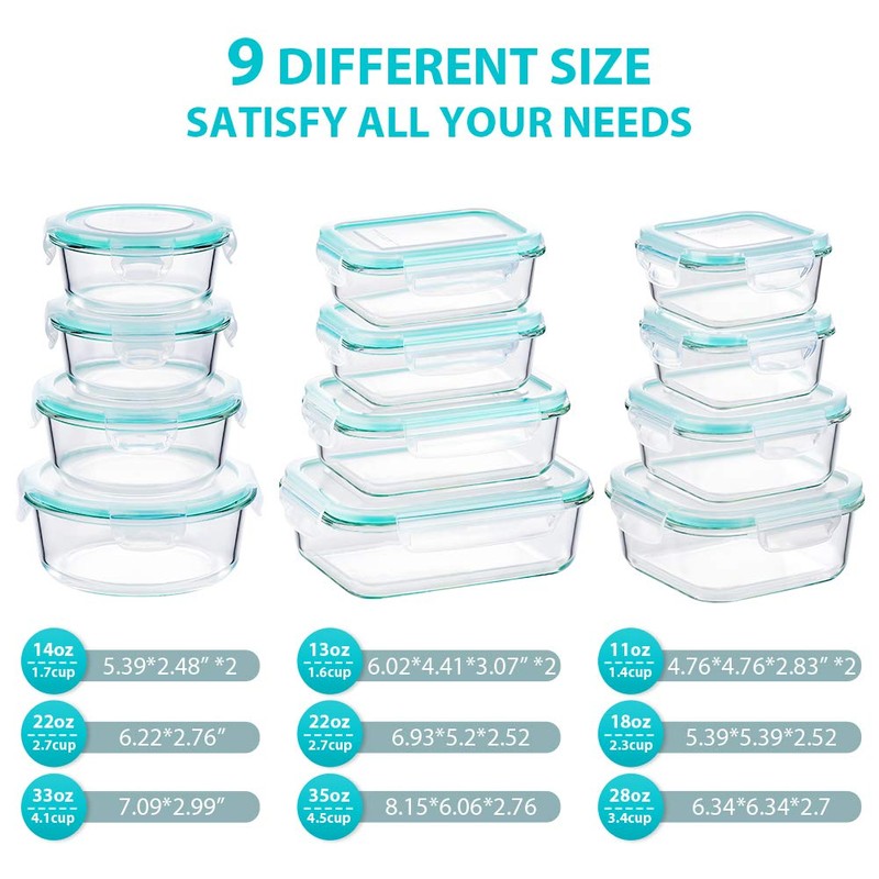 Bayco Glass Food Storage Containers with Lids, [24 Piece] Meal