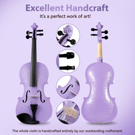 Poseidon Acoustic Violin for Beginner, Full Size Violin Set for Students with Hard Case, Extra 4/4 Strings Set, Violin Bow, Horse Bridge, Violin Rosin, Shoulder Rest, Clip-on Tuner, Manual - Purple