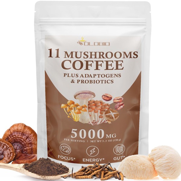 Mushroom Coffee, 11 Organic Mushrooms Plus Adaptogens & Probiotics, with