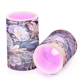ALAZA White Navy Blue Flowers Floral Flickering Flameless Candles Battery Operated with Remote Timer,Tea Light Candles LED Pillar Votive Candles Set of 2 for Outdoor Indoor Decorations