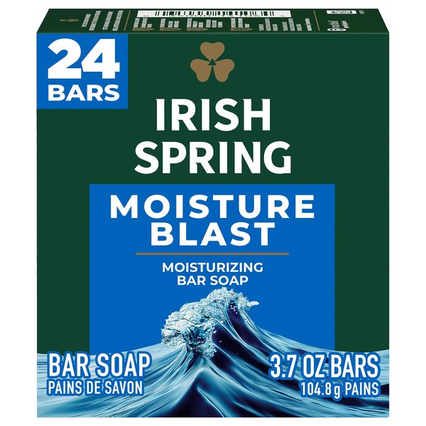 Irish Spring Bar Soap for Men, Moisture Blast, Men's Bar Soap, 3.7 Oz, 24 Pack