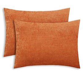 CaliTime Pack of 2 Cozy Standard Pillow Shams Cases for Bed Bedding Decoration Solid Dyed Soft Chenille 20 X 26 Inches Burnt Orange