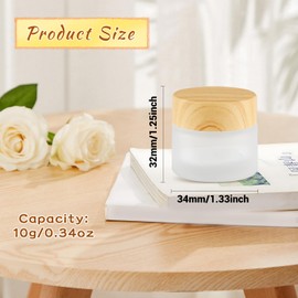 20 Pcs Frosted Glass Jars Reusable Cosmetic Canning Container with Wood Grain Lid for Lip Scrub Cream Lotion Ointments Powder - 10g/0.34oz