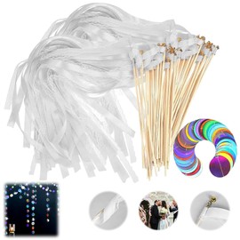 Pack of 35 White Wedding Walls, Wedding Streamers and 2 Metres Long Colourful Disc Decorative Pendants, Reusable Lucky Stick, No Burr for Weddings, Birthdays, Parties, Holiday Parties