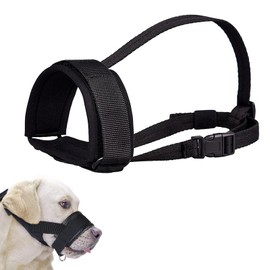 Nylon Dog Muzzle to Stop Barking and Chewing Adjustable Sling (L, Black)